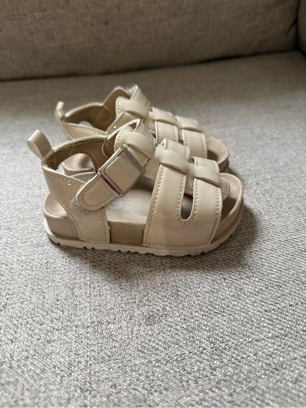 Children's Patent Beige Fisherman Sandals with Adjustable Strap